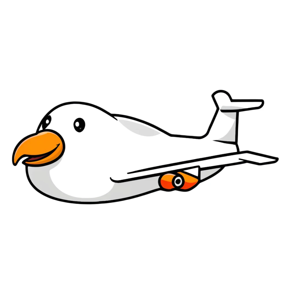 goose shaped like an airplane, airplane with goose features sticker