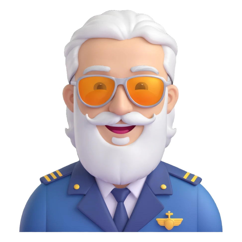 smiling middle-aged man, pilot, silver hair, beard, fair skin, sunglasses sticker