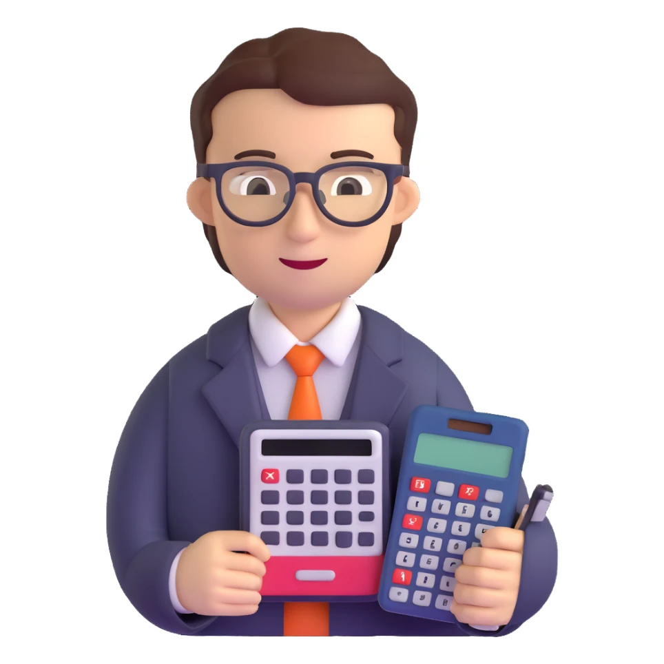 accountant with glasses and calculator sticker