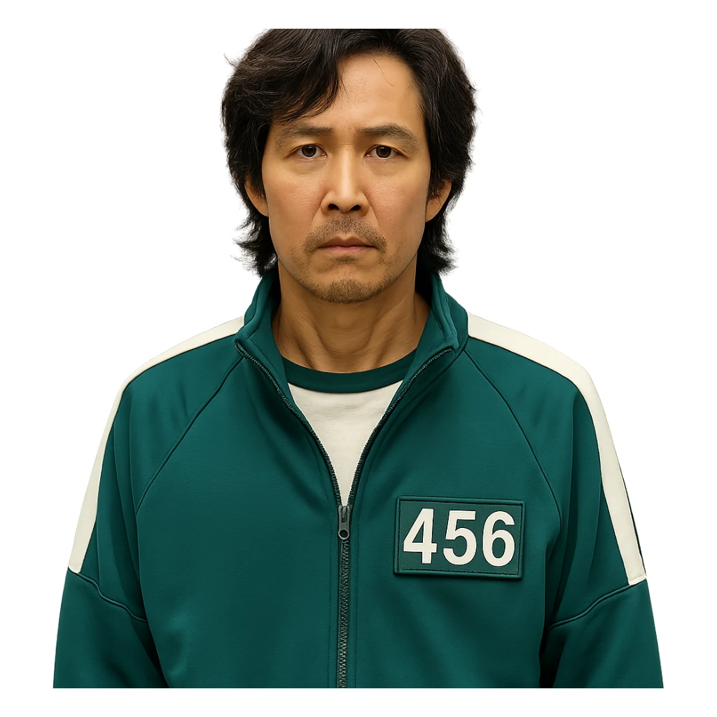 Squid Game Season 2 unique main character, clear depiction, individual character, no specific art style sticker