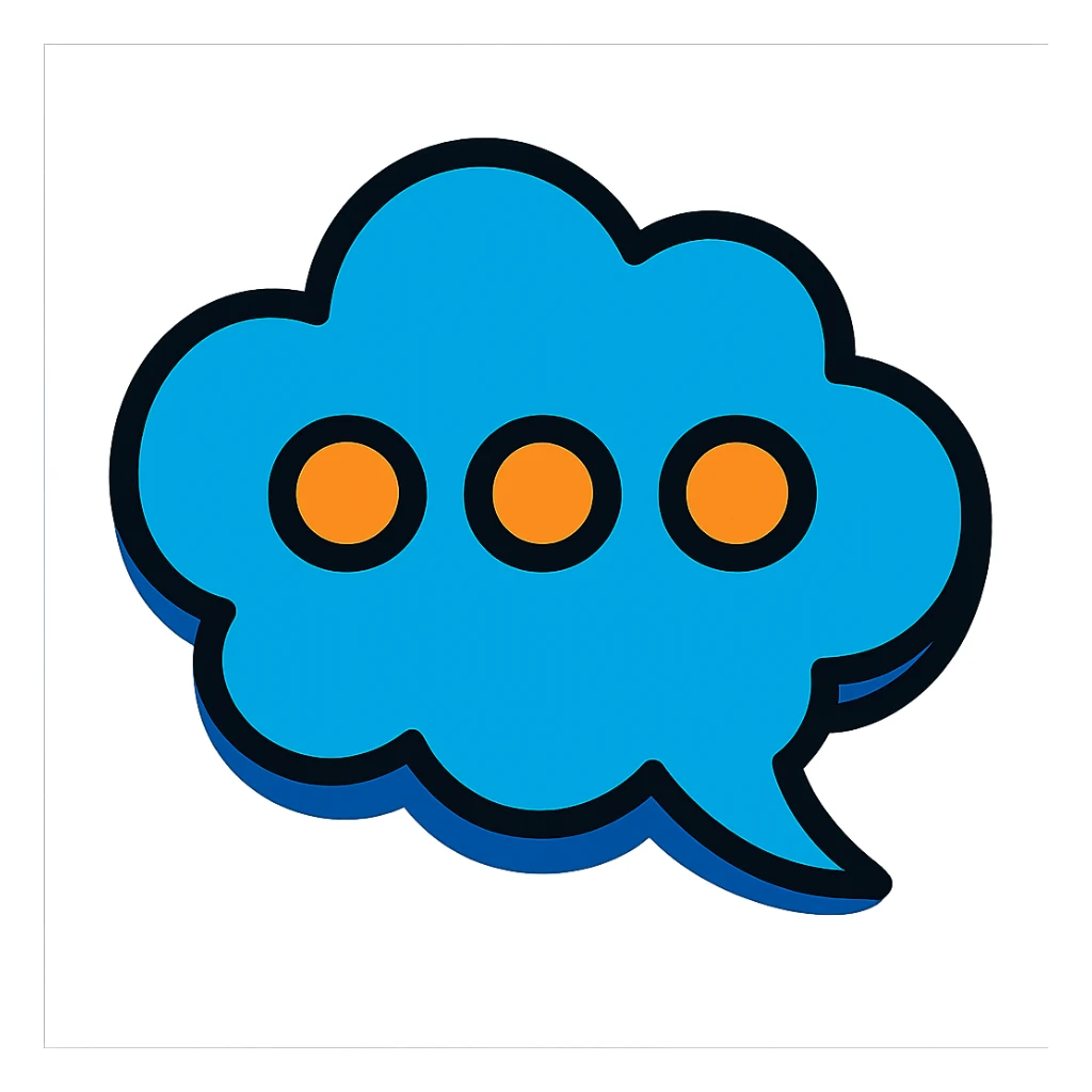 cartoon style cloud-shaped speech bubble with three dots in the center symbolizing writing, representing a post caption as a comment sticker