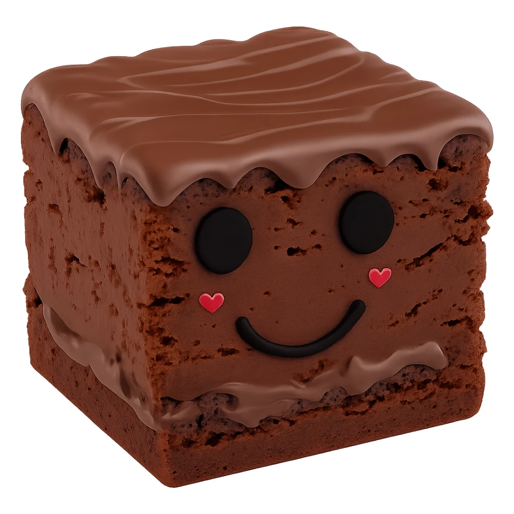 Remove the yellow eye and replace it with a black eye to match the other eye on the chocolate brownie with the black smiley face. Keep the rest of the brownie unchanged. Maintain the transparent background. sticker
