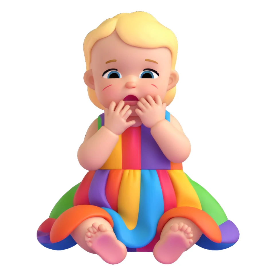 crying baby in colorful dress sticker