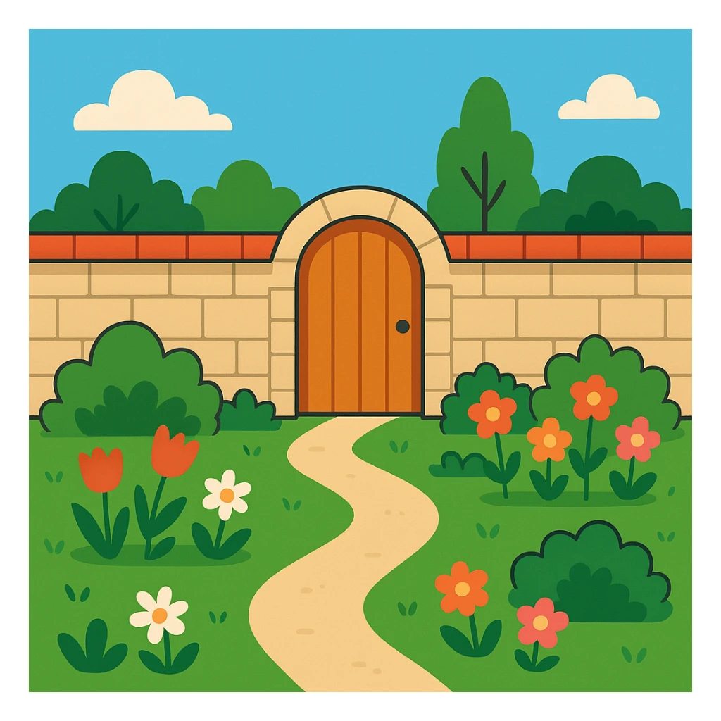 flat toon style walled garden, simple and colorful sticker