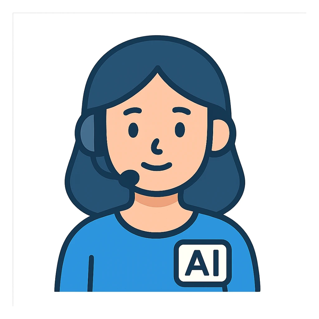 flat toon style AI agent with female characteristics, simple and modern sticker