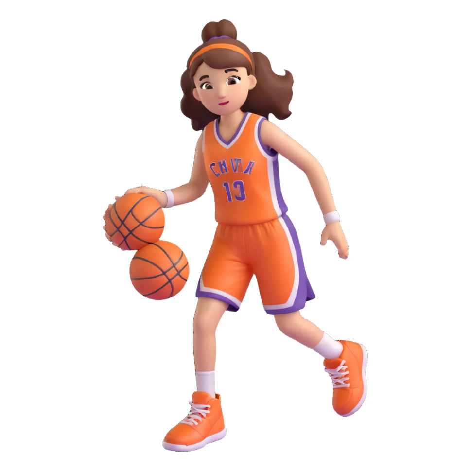 basketball girl player, February theme, play with heart sticker