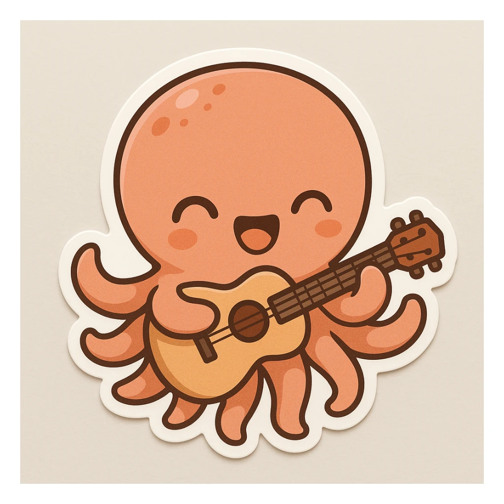 happy octopus with multiple arms playing guitar sticker