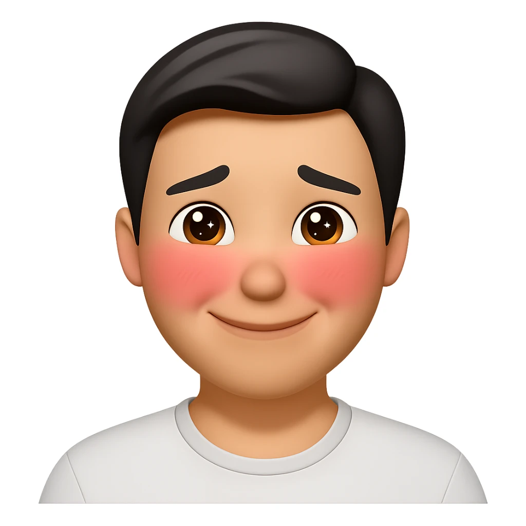 Keep the same color and shape as the original emoji, with a 'crush in love' face—blushing cheeks, sparkling eyes, and a shy smile. Transparent background. sticker