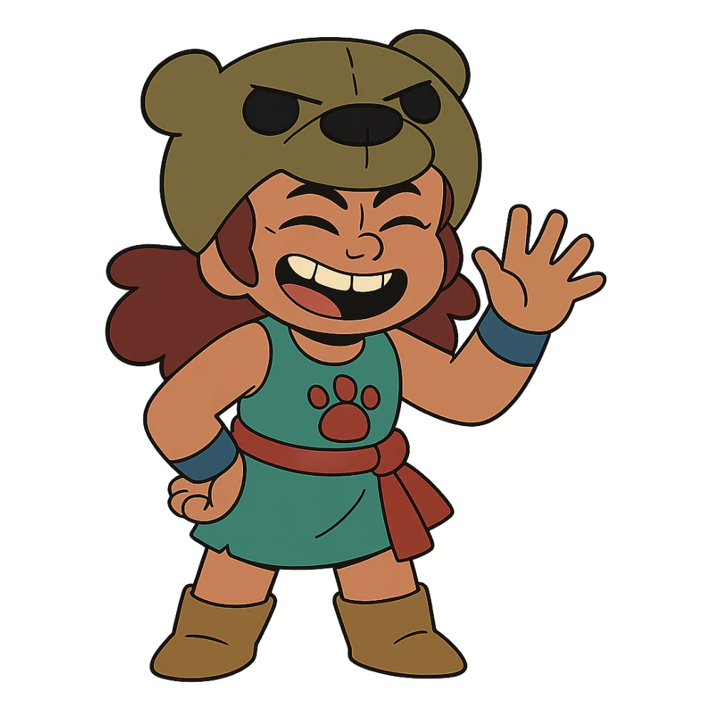 Nita from Brawl Stars, smiling, waving, playful sticker