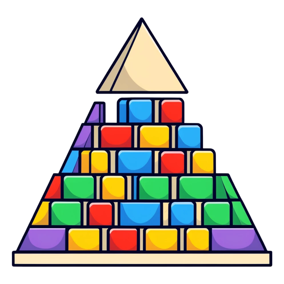 A cheerful pyramid of rainbow colored building blocks with cute faces sticker