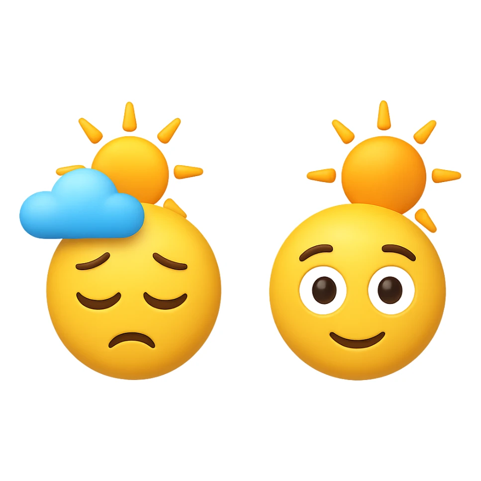 emoji stile iphone 3d che rappresenta la mattina presto come orario accanto ad emoji stile iphone 3d che rappresenta il tardo pomeriggio come orario sticker