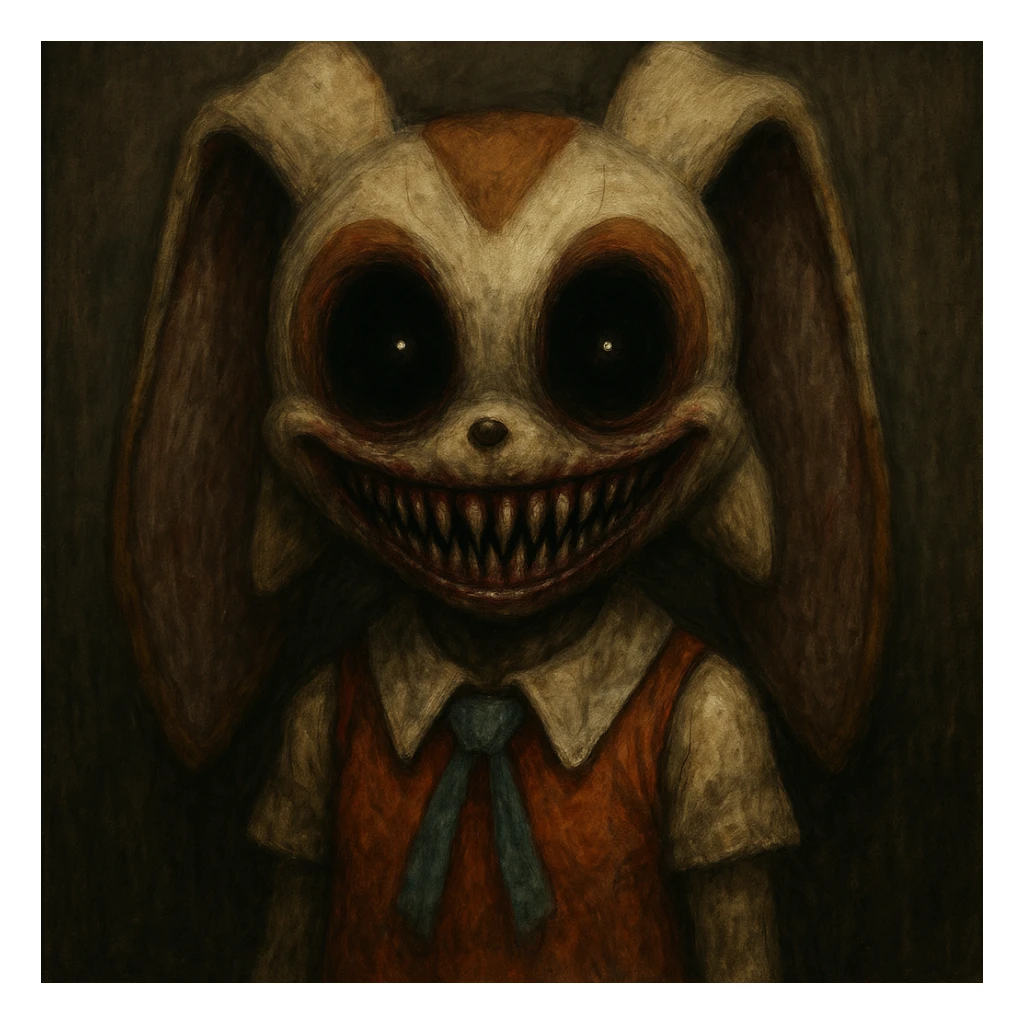 scary Cream.exe character, horror style, wide unsettling smile, eerie eyes, creepy vibe, normal background sticker