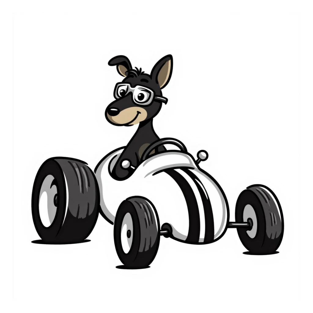 black and tan terrier driving a racecar sticker