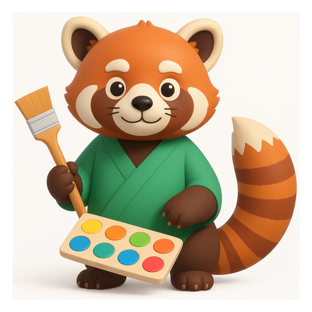 Red panda with brush and pallet, 3d-emoji style sticker