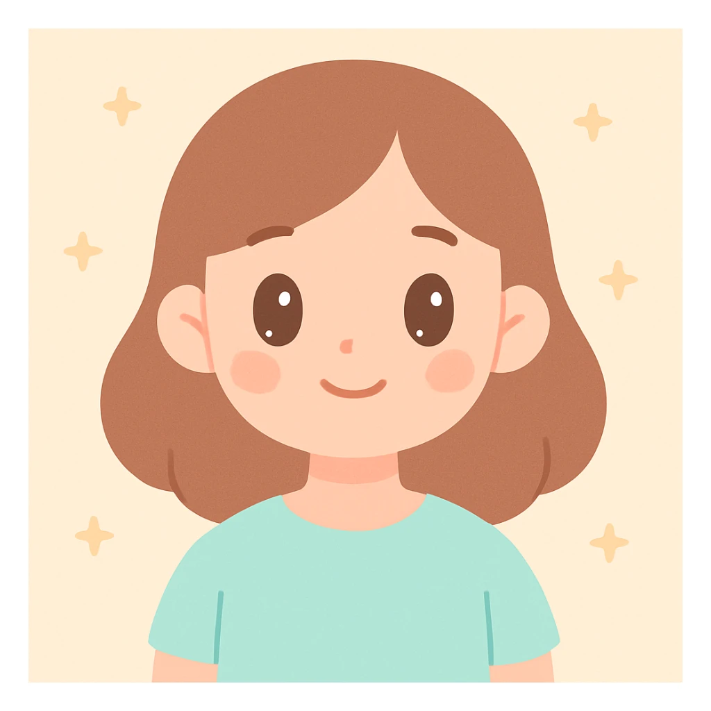 a girl with a cute peachy face, soft features, gentle smile, warm and friendly expression, simple background sticker