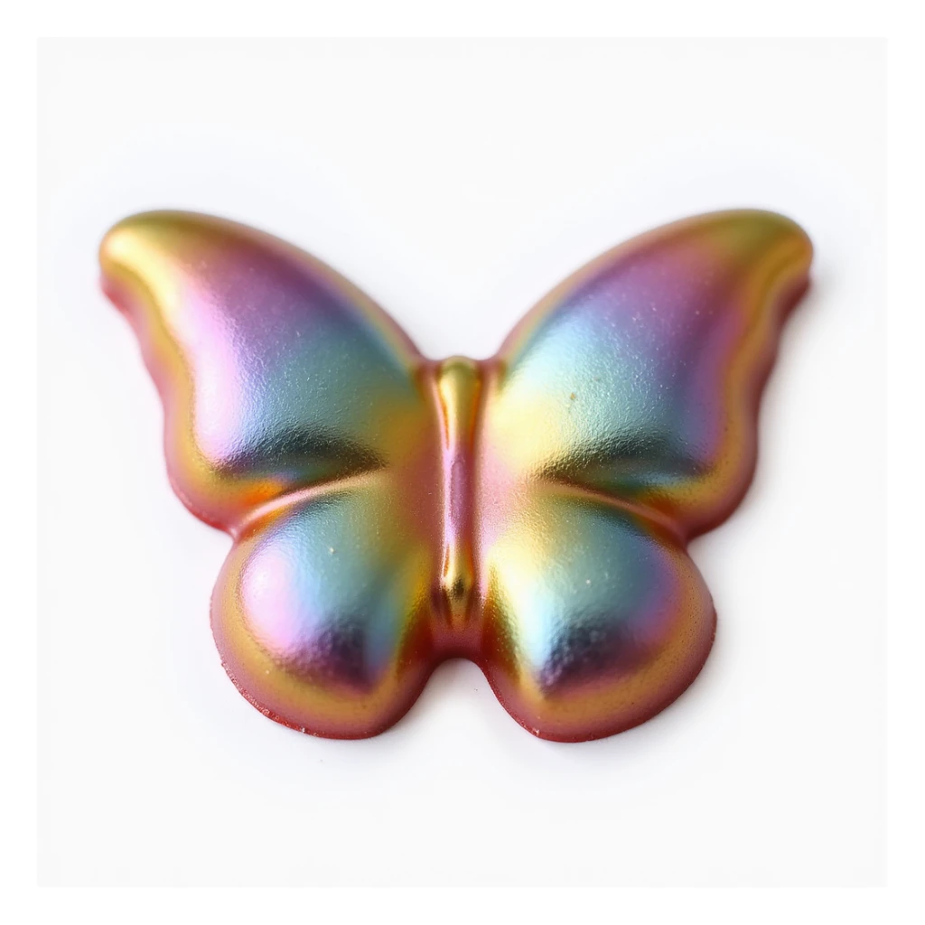 realistic butterfly-shaped candy with a metallic rainbow sheen, isolated on a transparent background, no visible background sticker
