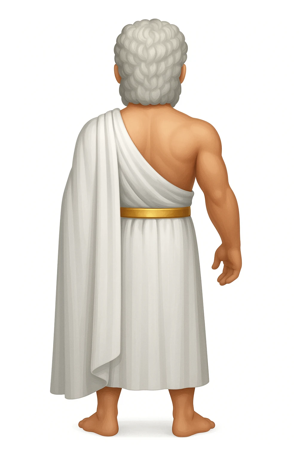 fullbody silverhair god ZEUS, white cape, standing still backview sticker