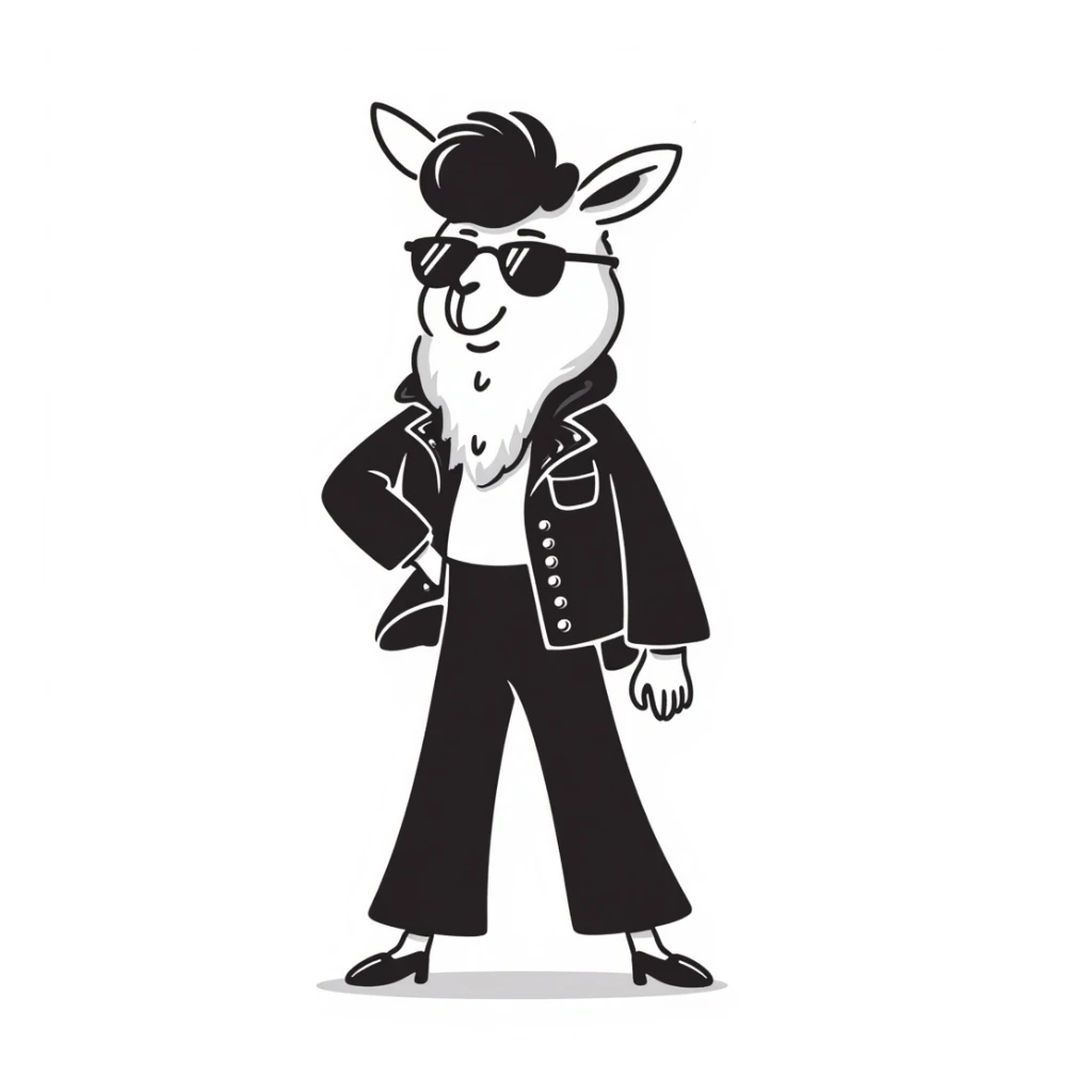 retro sassy llama wearing sunglasses, line drawing, minimal, bold lines sticker