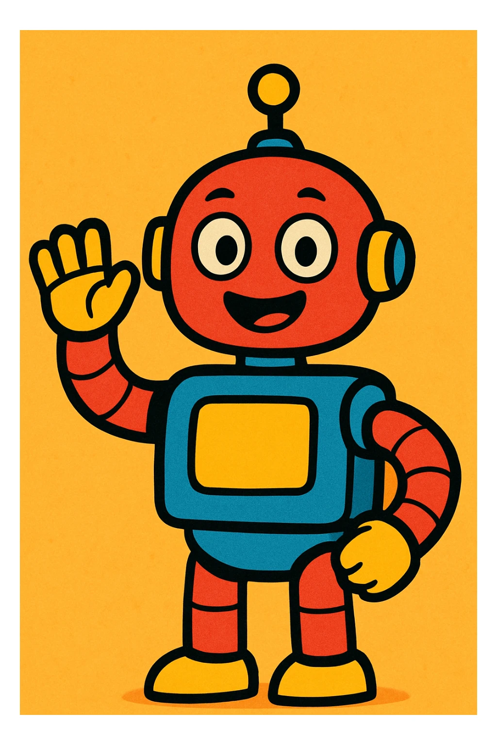 cartoon robot waving, vibrant toon style sticker