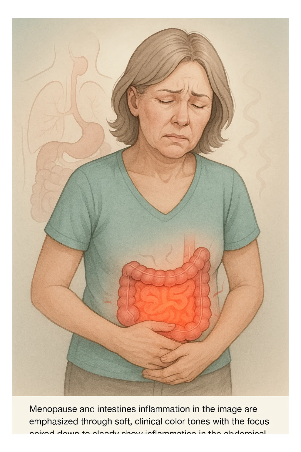 Donna in menopausa con intestino infiammato evidente sticker