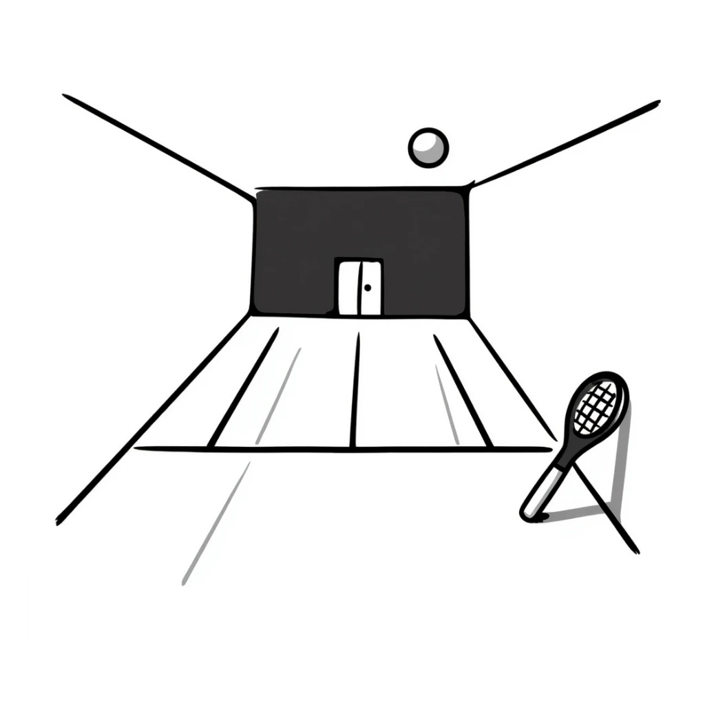 a detailed squash court with hand drawn doodle style sticker