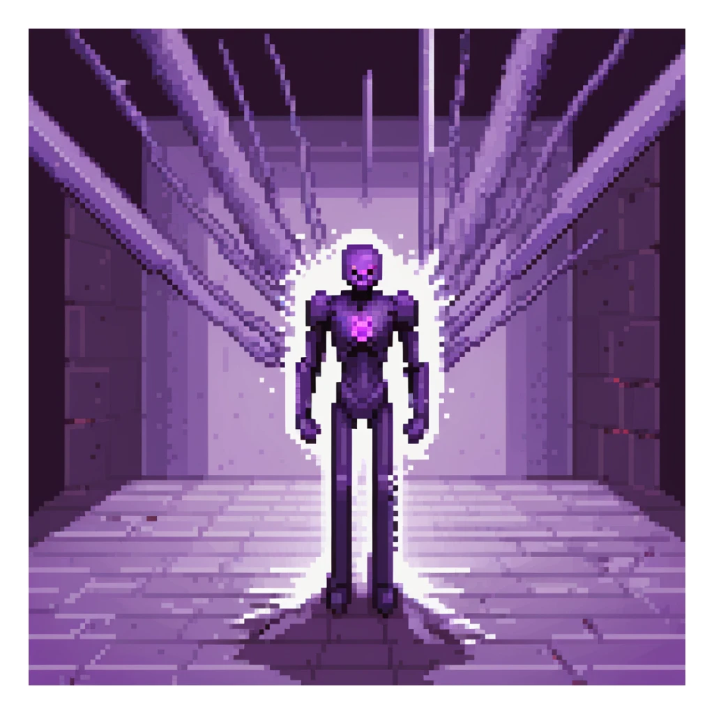 Minecraft Enderman attacking player with username "Artem" in the End dimension, purple particles sticker