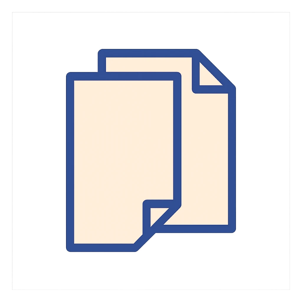 very simple flat color clip art of two overlapping sheets of paper, minimal, no text sticker