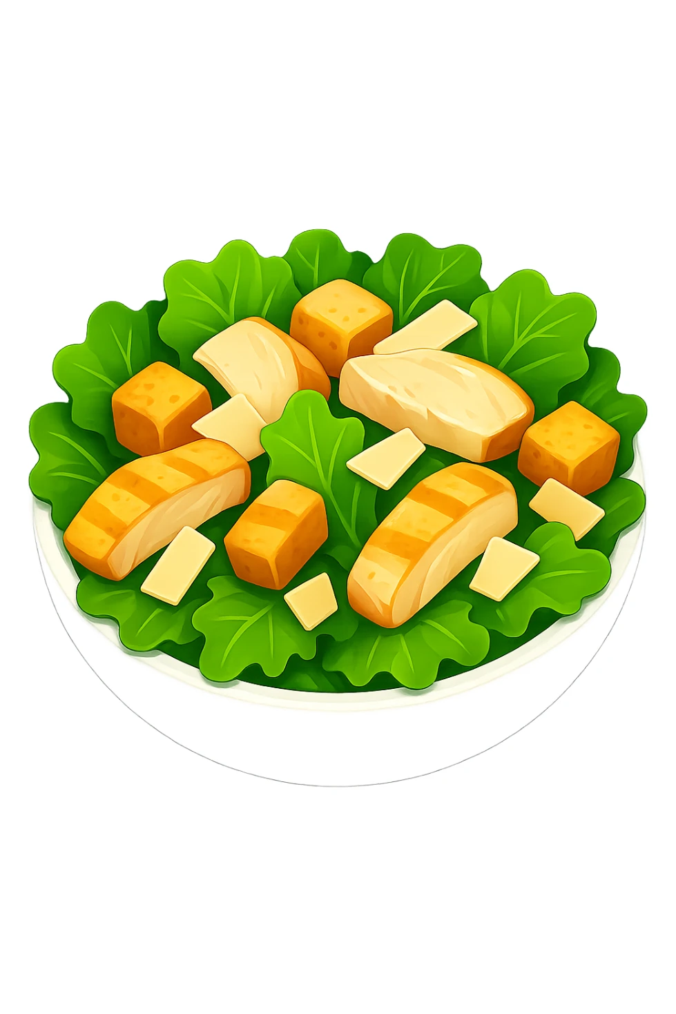 Используя такую же стилистику картинки сгенерируй Салат Цезарь кусочками курицы, прозрачный фон sticker