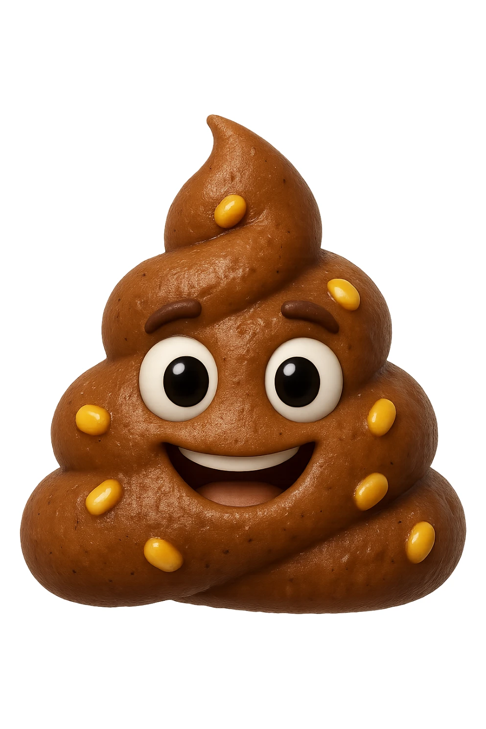 emoji stile iphone 3d di una cacca con mais visibile all'interno, iperrealistiche 4k sticker