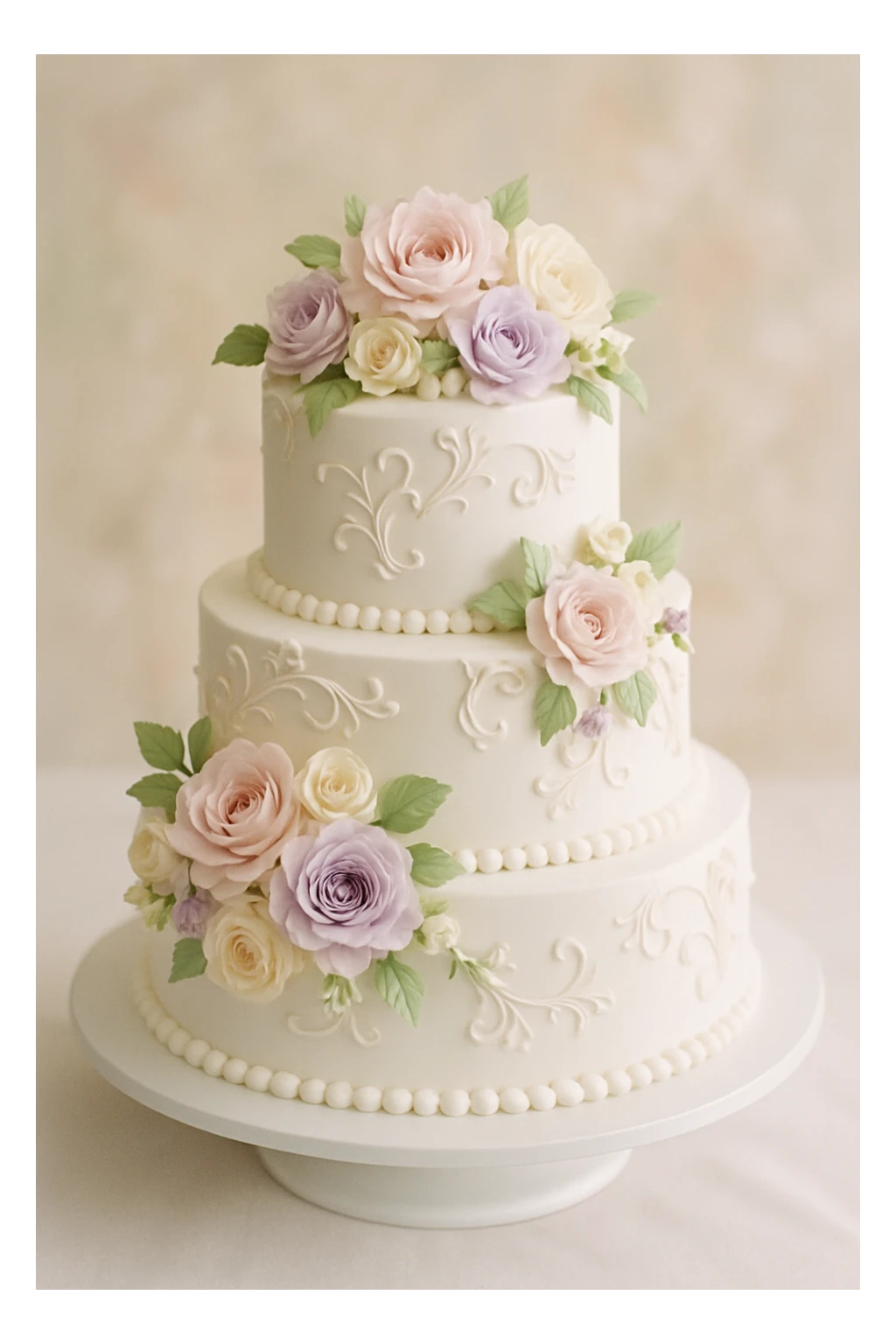 classic white wedding cake with floral decorations, elegant and festive sticker
