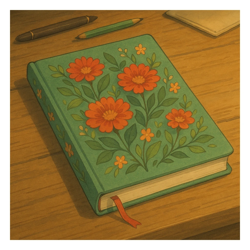 floral journal on a wooden desk sticker