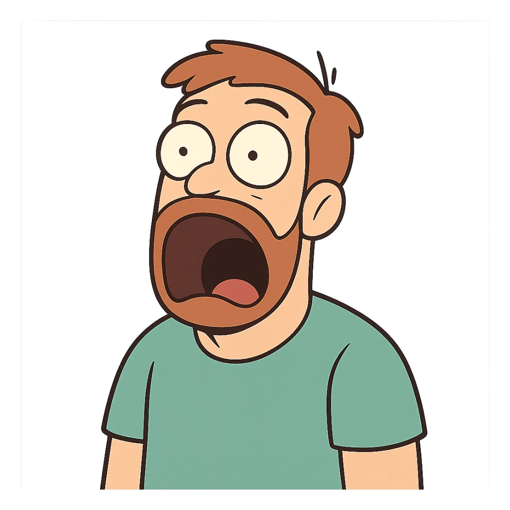 a surprised man with his mouth wide open, cartoon style sticker