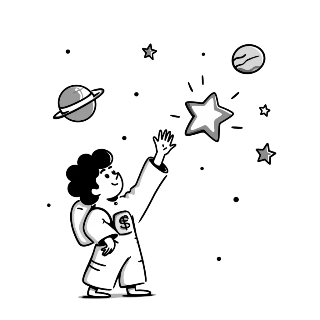 A hand-drawn whimsical space scene with stars and planets sticker