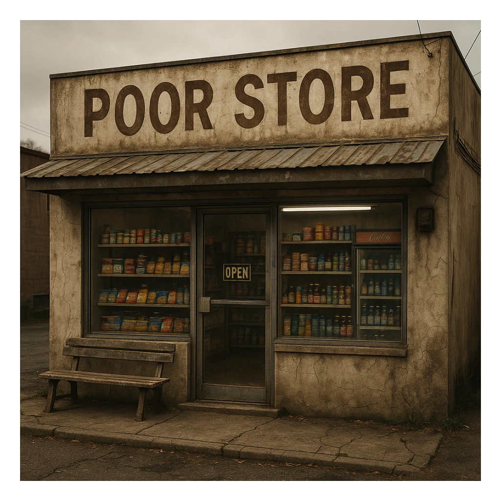 Convenience store named poor store and more sticker
