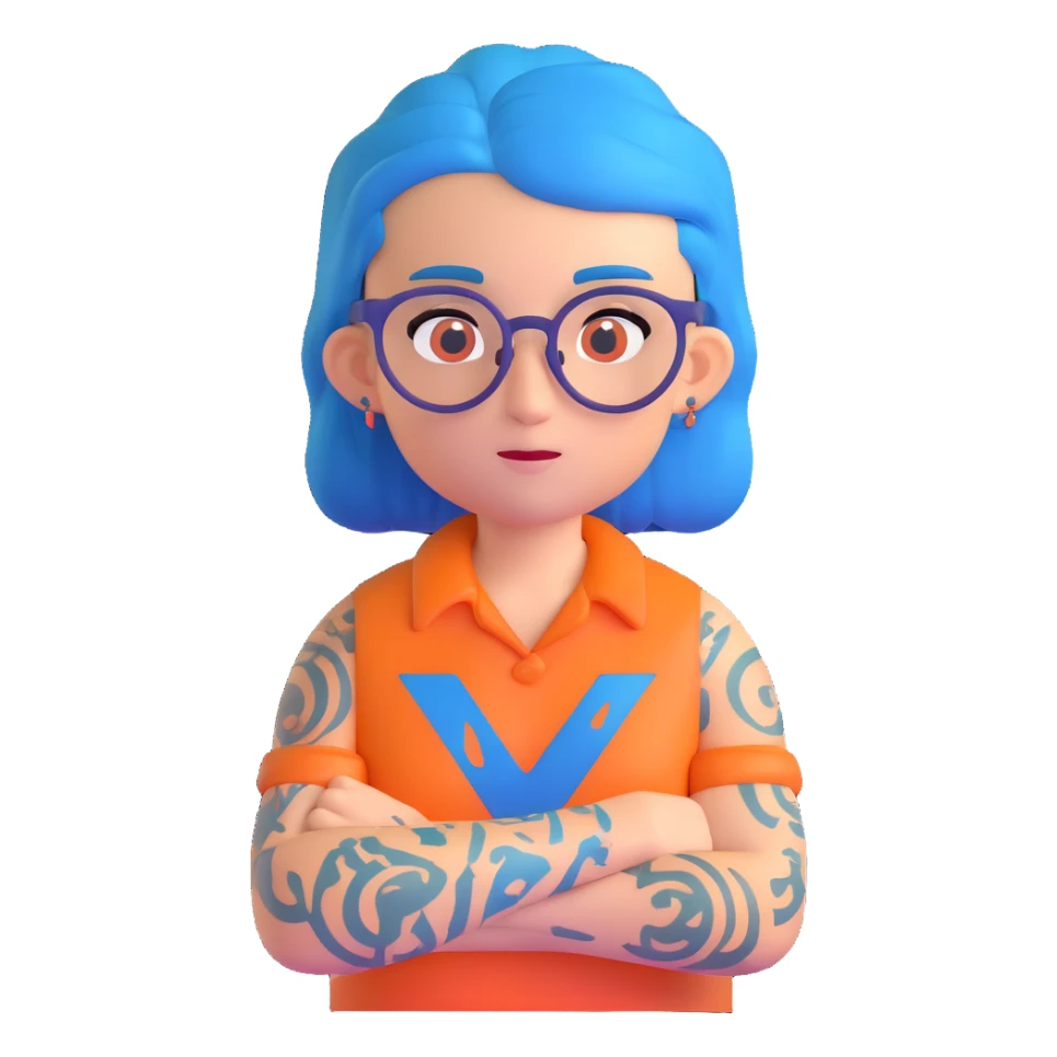 character with blue hair, glasses, and visible tattoos sticker