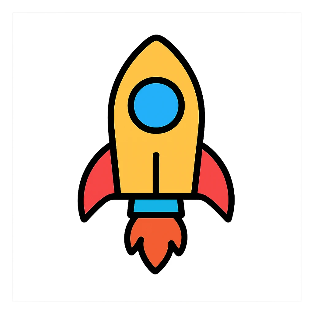 color outlined rocket icon, playful and modern sticker