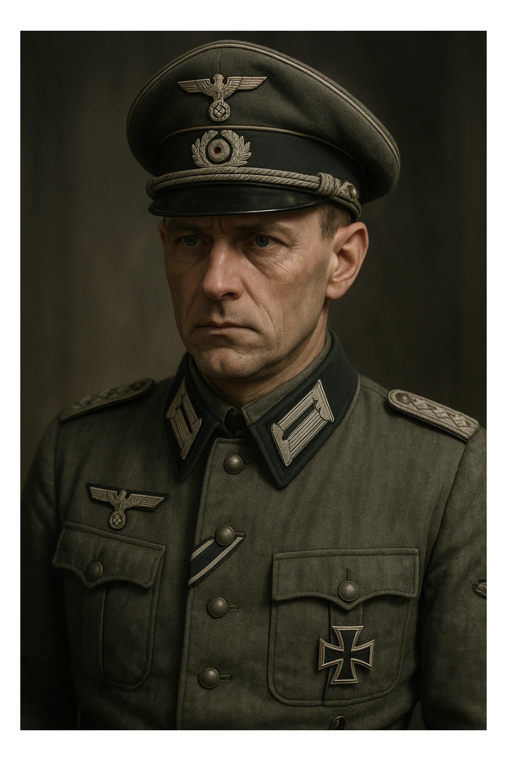 World War II German officer, military uniform, serious expression, historically accurate, detailed, realistic style sticker