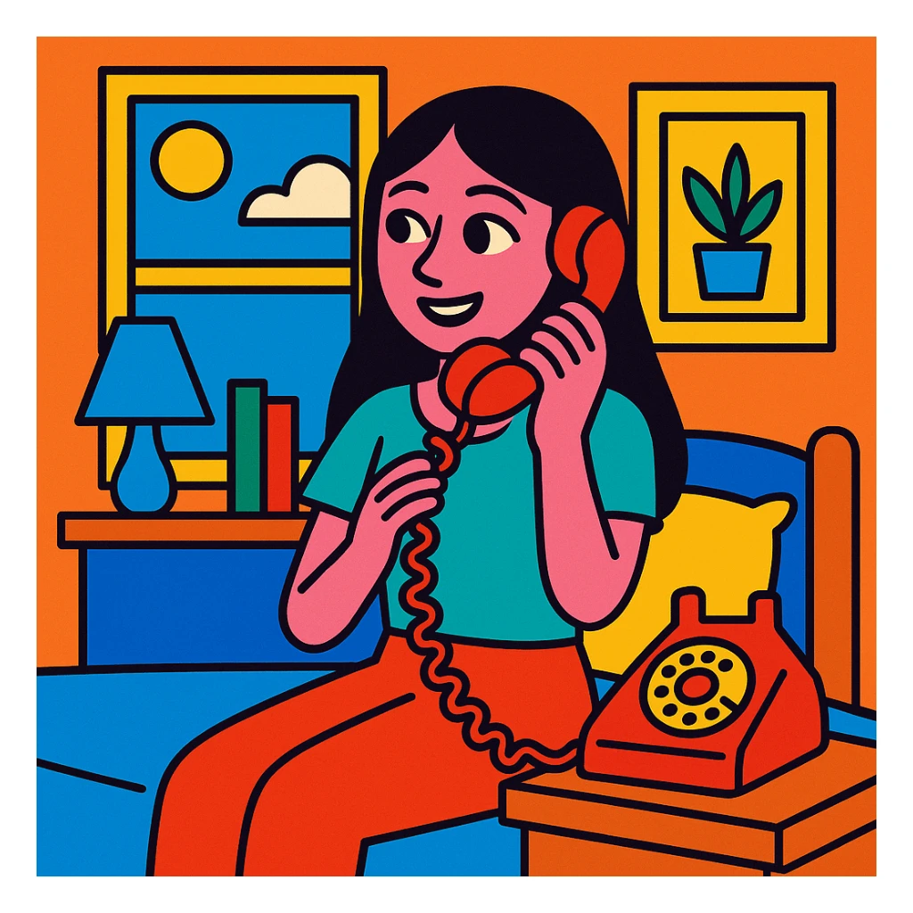 girl talking on telephone in her room sticker
