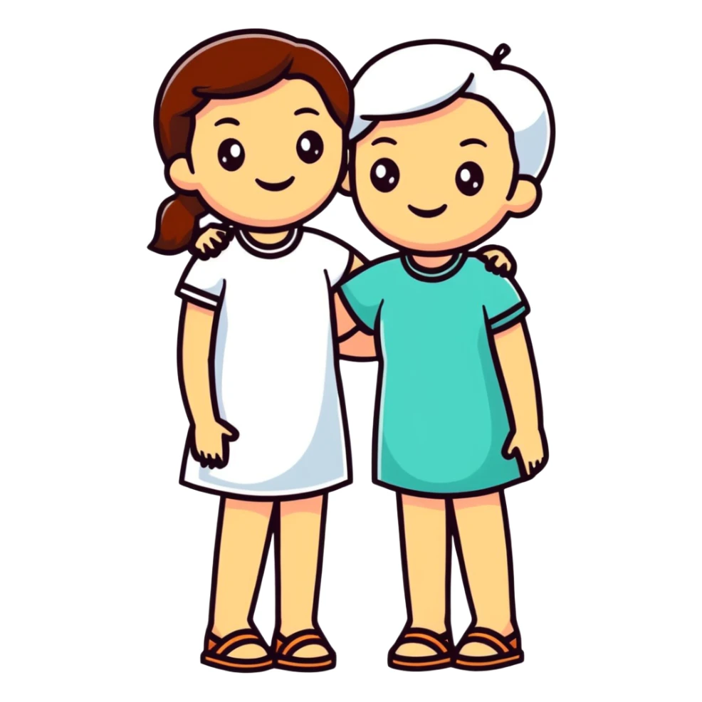 two women friends side by side, friendly, cheerful sticker