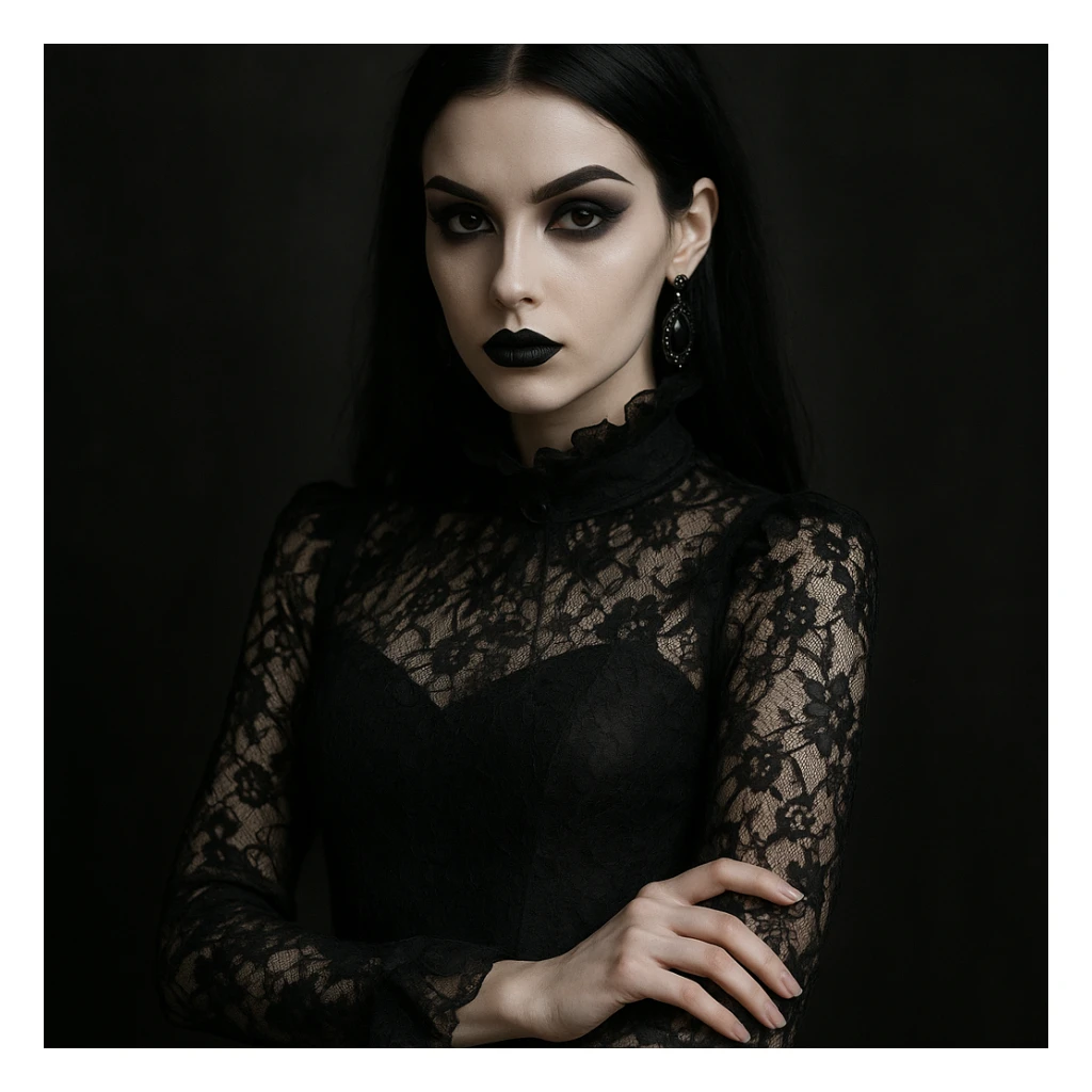 gothic girl, gothic style, dark lace, dramatic makeup, elegant and moody sticker