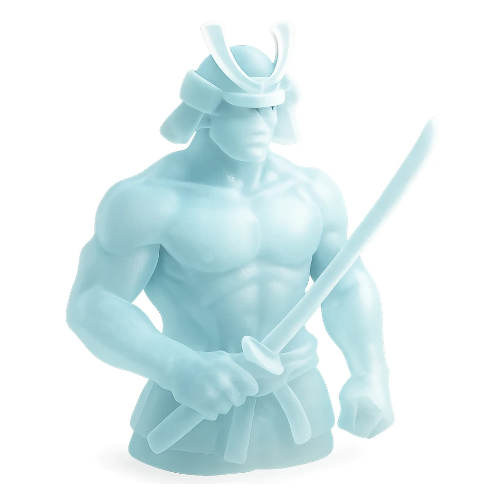 A muscular samurai with a frosted, translucent look sticker