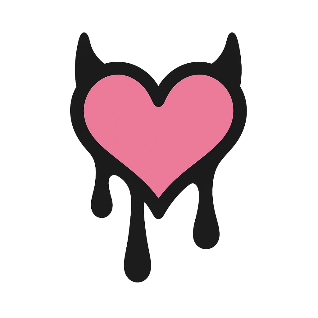 gothic heart with dripping black paint, color icon filled style, pink and black sticker