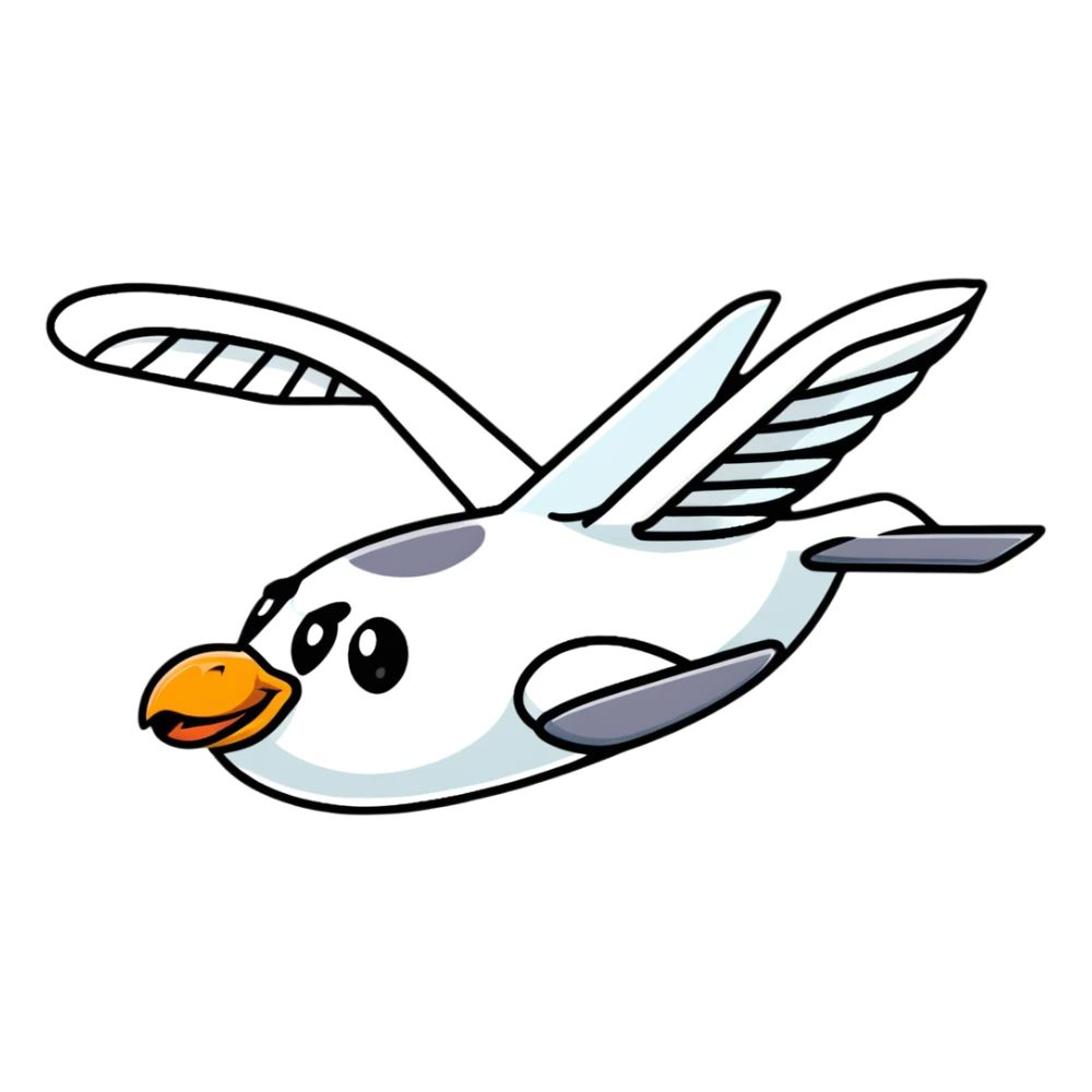 A cute airplane with a goose head and neck, flying with aircraft wings sticker