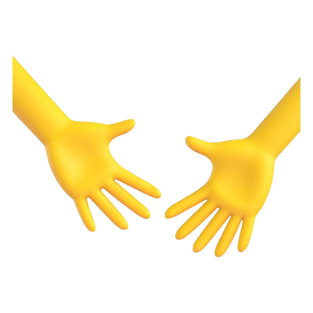 A 3D yellow emoji-style illustration of two open hands, positioned side by side and angled to the right, as if they are pushing something like a swing. Add motion lines behind the hands to the left to show a rightward pushing movement. Clean cartoon style, minimal background sticker
