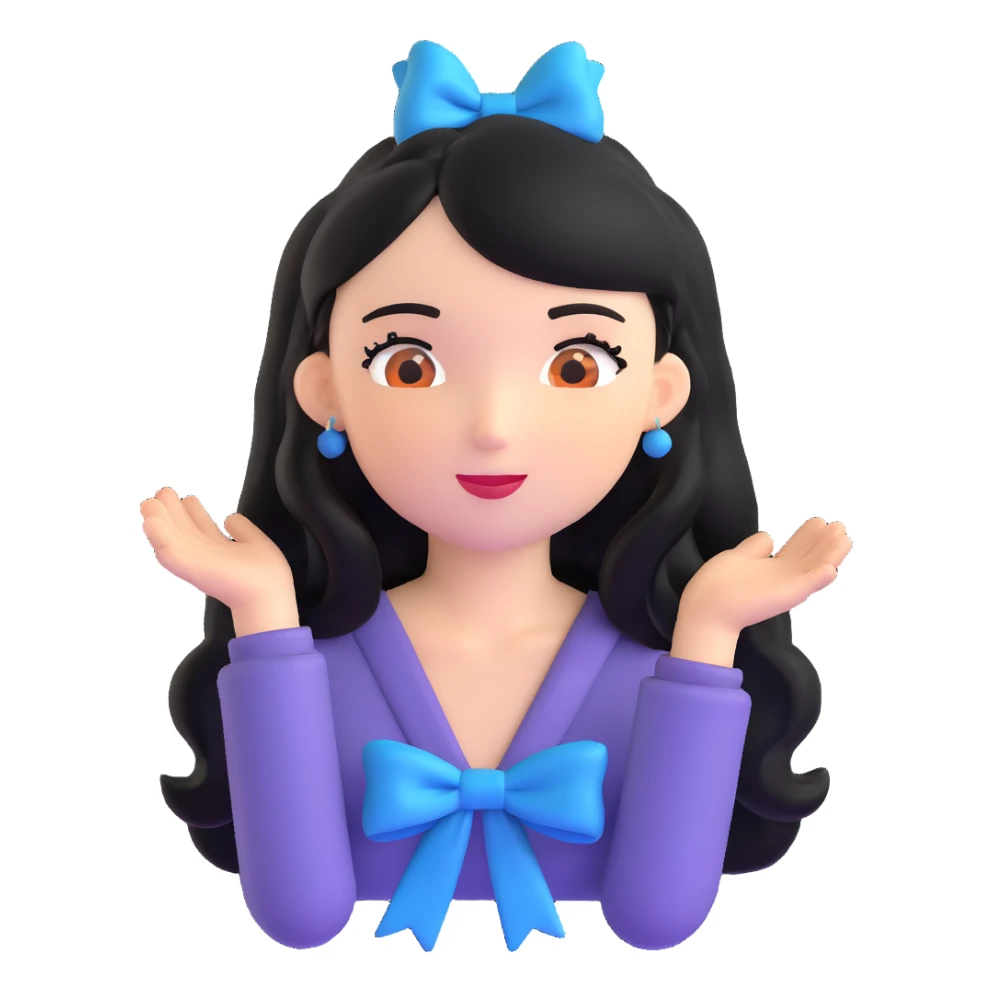 woman with a blue bow on her head and long black hair sticker