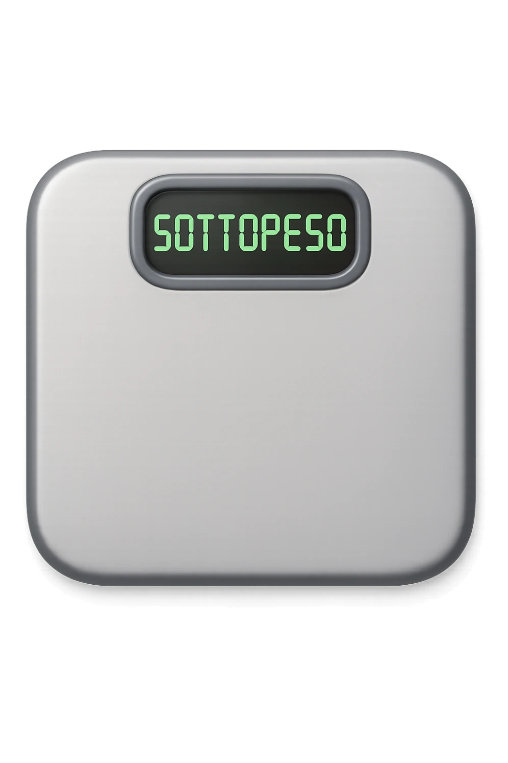 bilancia pesapersone con la scritta "SOTTOPESO" SUL DISPLAY, stile emoji iphone, iperrealistico 4k sticker