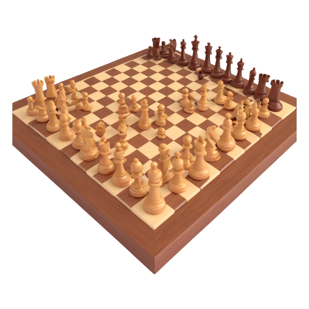 3D brown luxury style chess board with pieces, no text sticker
