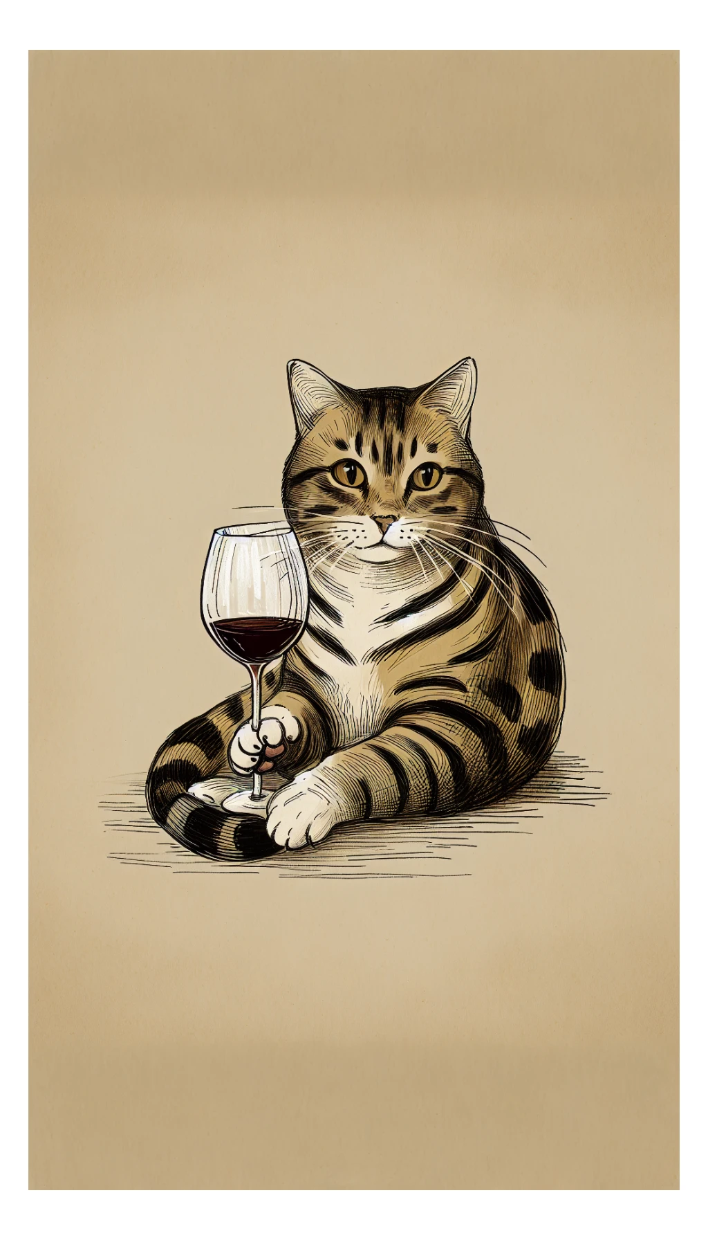 кот с бокалом вина в лапе в нарисованном стиле с нейтральным фоном sticker