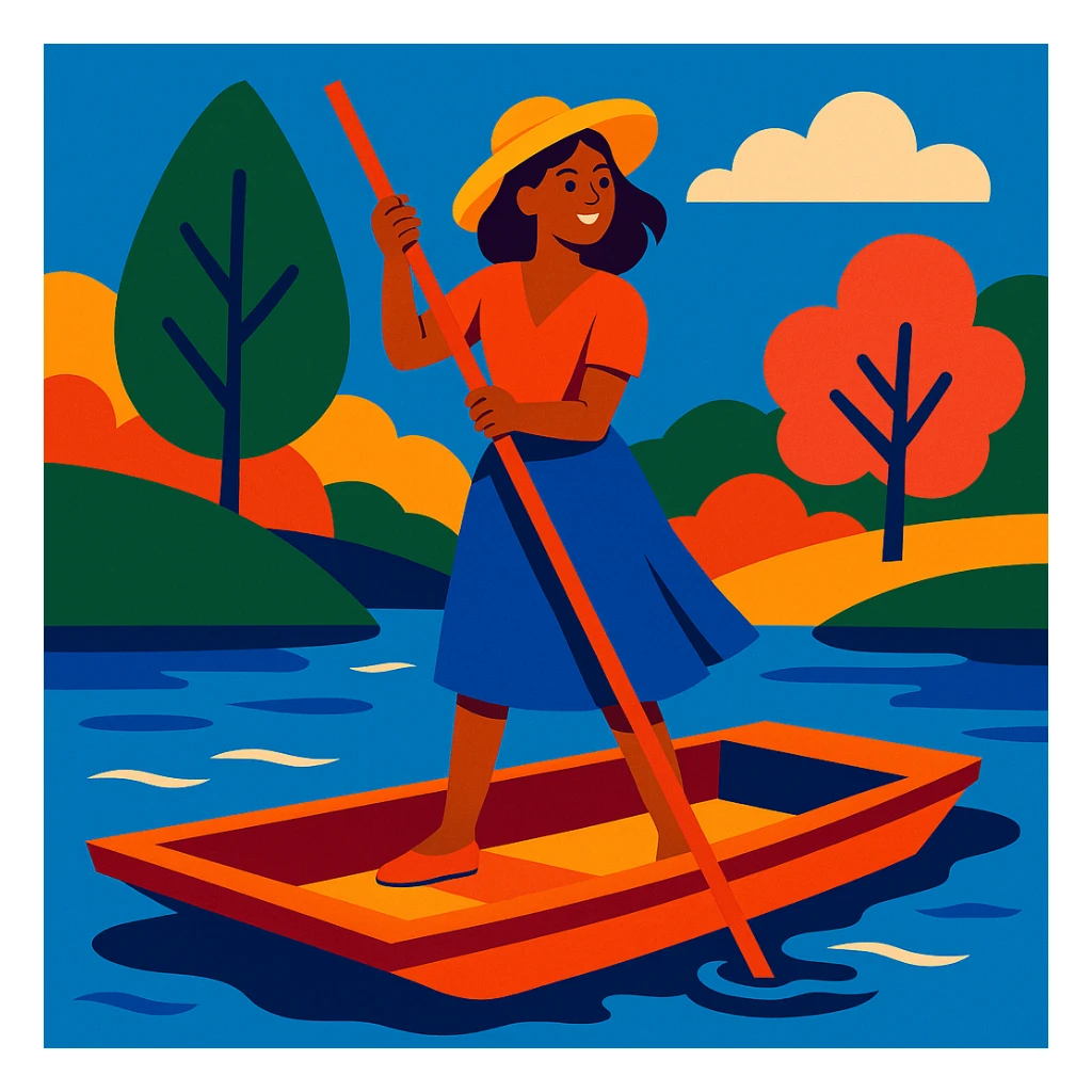 woman on a punt, vibrant illustration sticker