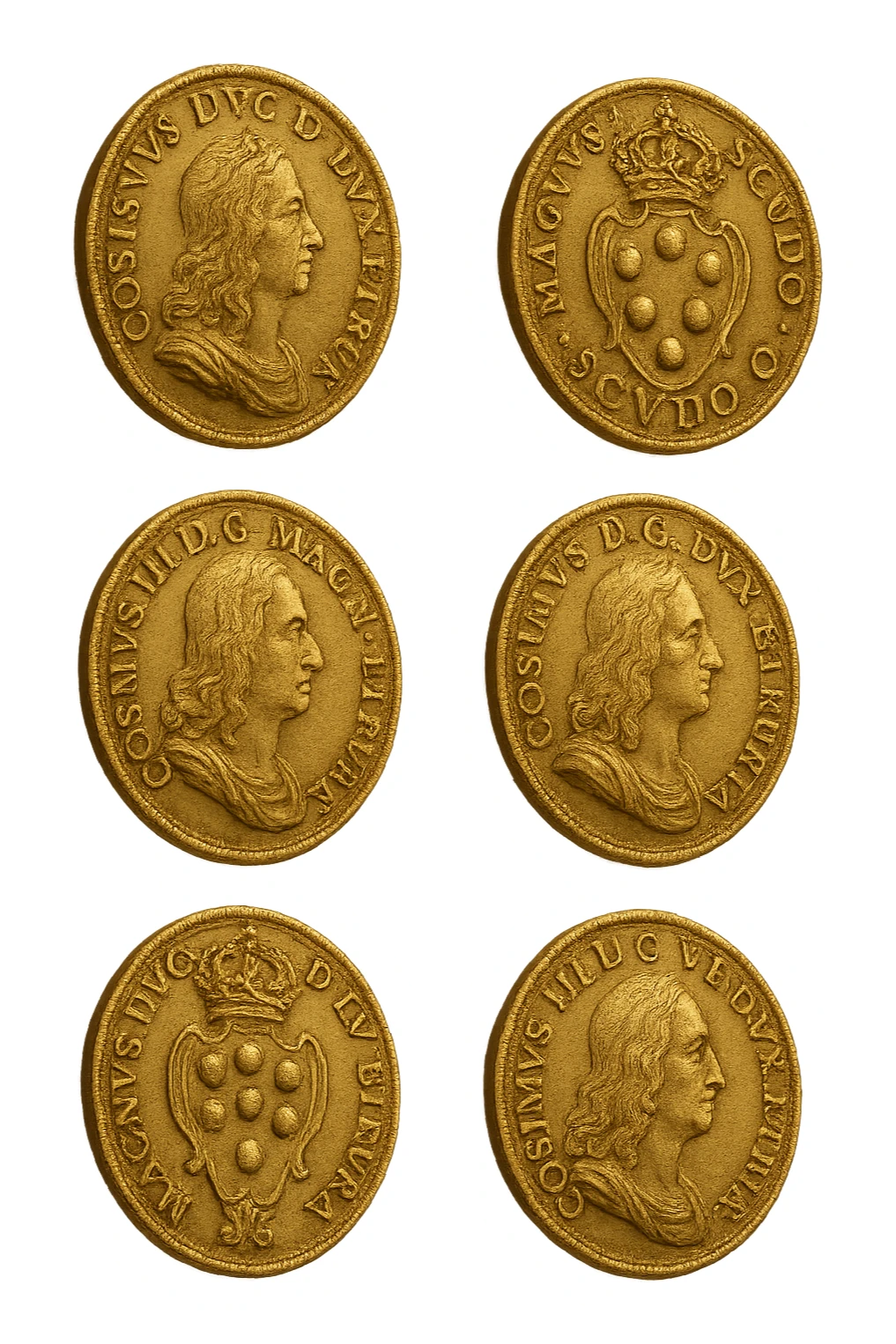 6 scudi realistici in 3d fluttuano in aria, iperrealistico 4k sticker